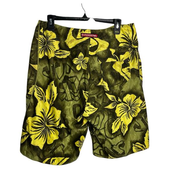 VTG 90s y2k Quiksilver Board Shorts Men 32 33 Yellow Green Hawaiian Floral Surf - Picture 2 of 9